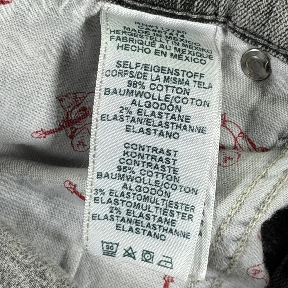 True Religion Men's Slim Fit Moto Run Stitch Jeans Size 34x35 Light Gray Wash‎